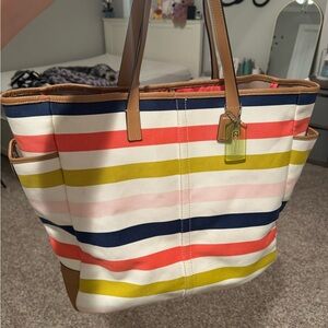 Coach Pink and Yellow Tote Bag Vibrant and Spacious